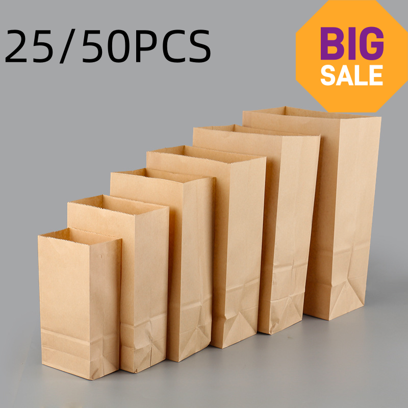Food Storage Plants - 25/50 個ブラウンクラフト紙袋絶妙なリサイクル可能なギフトテイクアウト食品ベーキング包装キャンディー収納卸売