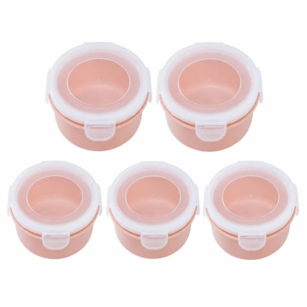 Food Storage Lock Box - 5個入り 新鮮なプラスチック製食品保存容器 丸型 密閉スナップロック式ランチボックス 冷蔵庫用食品ボックス パントリー収納