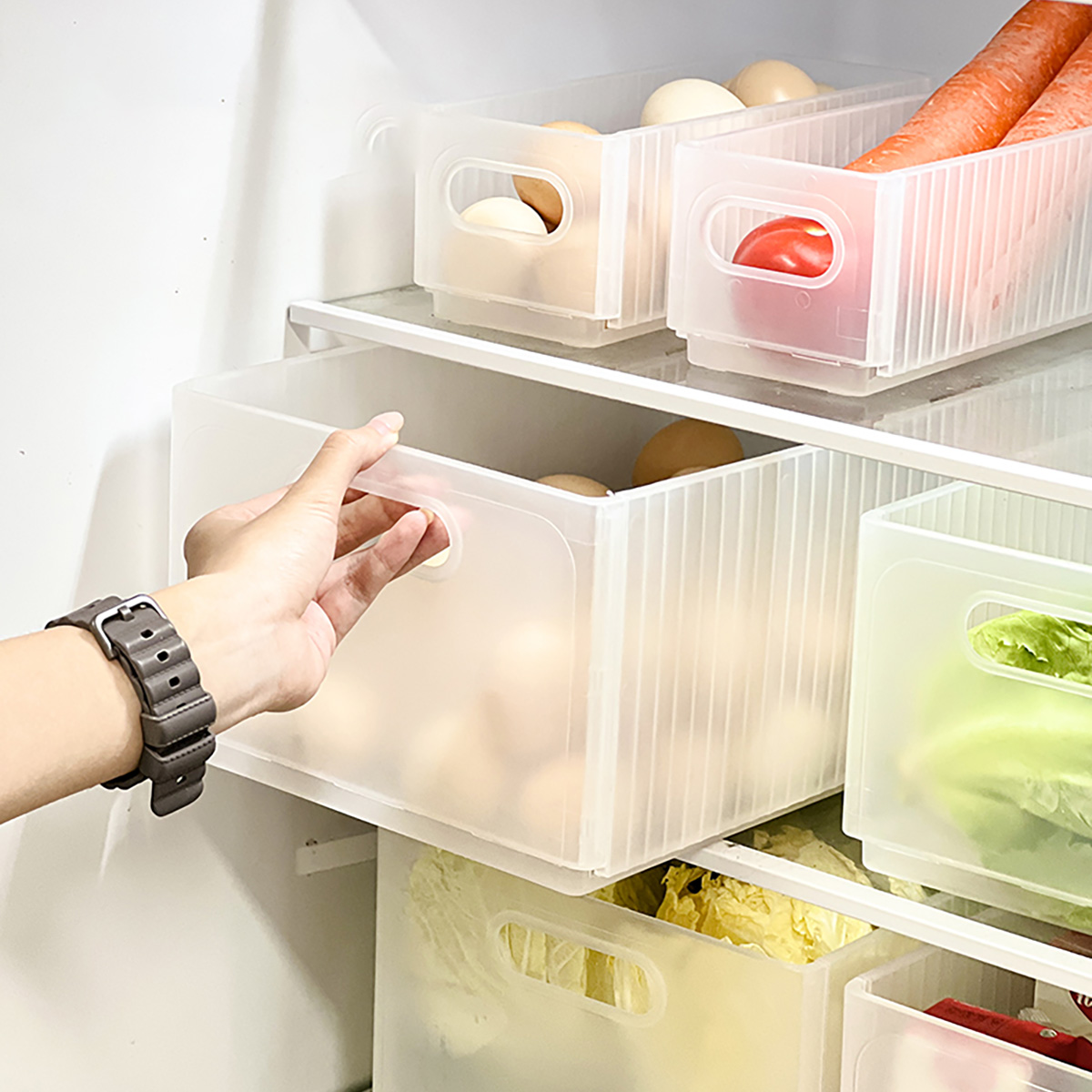Xxl Food Storage Container - WORTHBUY プラスチック製折りたたみ式冷蔵庫収納ボックス 引き出し式果物野菜オーガナイザーボックス 大容量キッチン収納整理