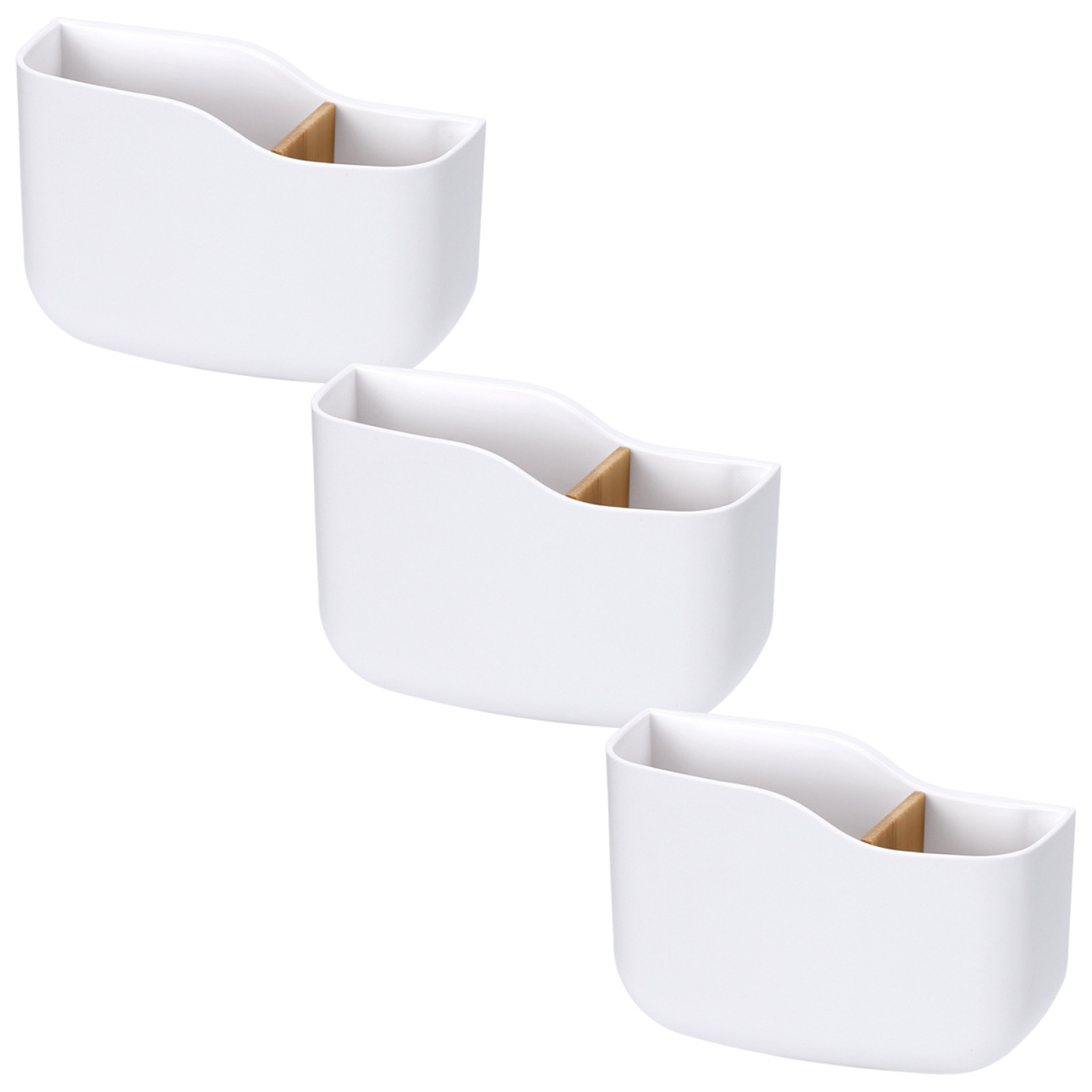 Food Storage Box - 3個入りリモコンホルダー 壁掛けオーガナイザー 竹製仕切り ドリル不要 メディアプレーヤー収納ボックス スマホ充電ラック