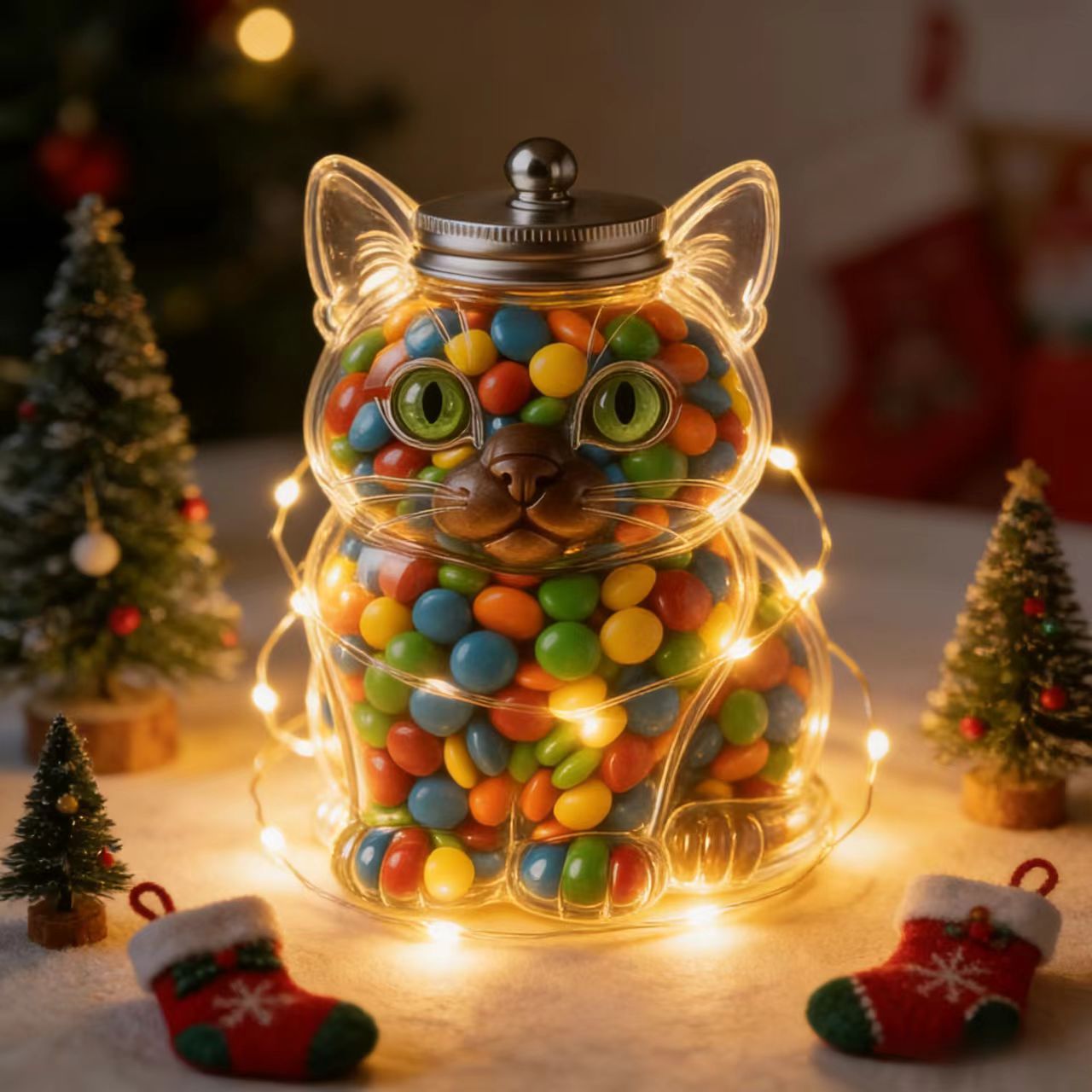 Food Storage Containers Glass - 可愛い猫型のガラス製キャンディジャー、気密蓋付き、食品グレードのガラス保存容器、スナック、ナッツ、コーヒー豆用、ヴィンテージキッチン向け