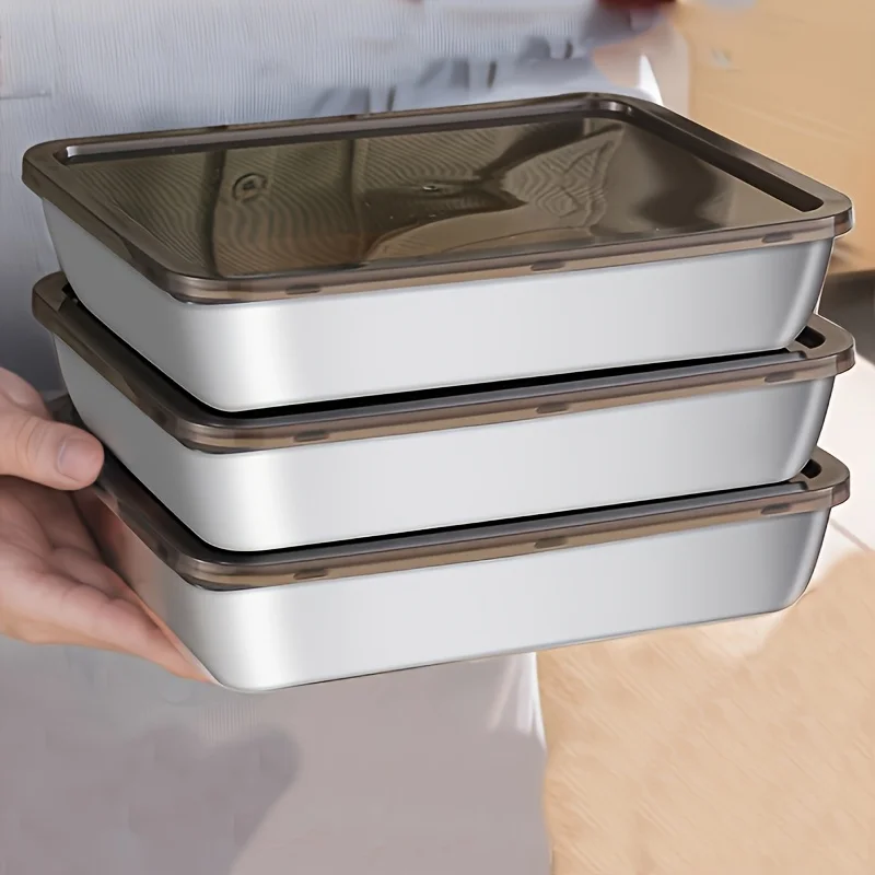 Food Storage Stainless Steel - 5個入りステンレス製食品保存容器セット - 漏れ防止蓋、耐久性があり簡単操作、サンドイッチ、フルーツに最適 - 家庭、パーティーに最適