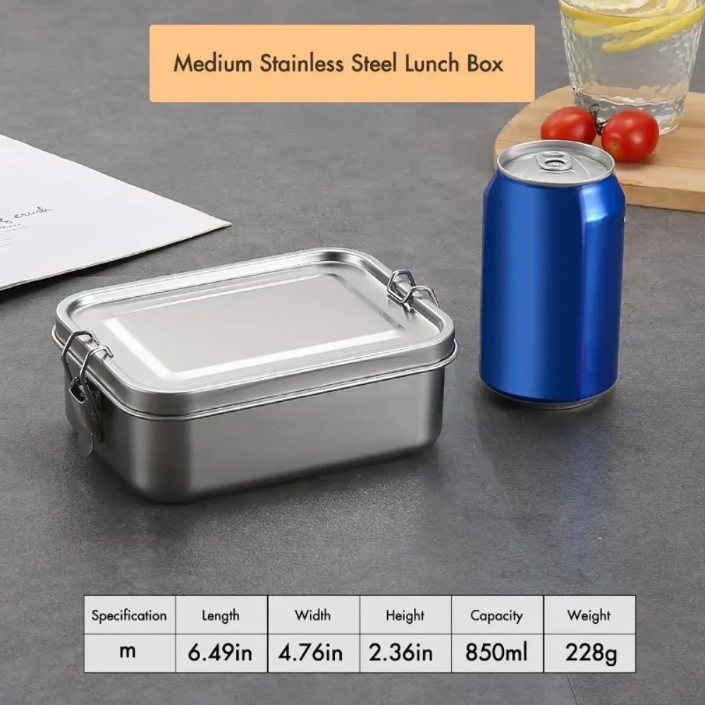 Food Storage Lock Box - 新しい 850 ミリリットル弁当箱ロッククリップ付きステンレス鋼ランチボックス漏れ防止ポータブル食品保存容器サラダサンドイッチ用