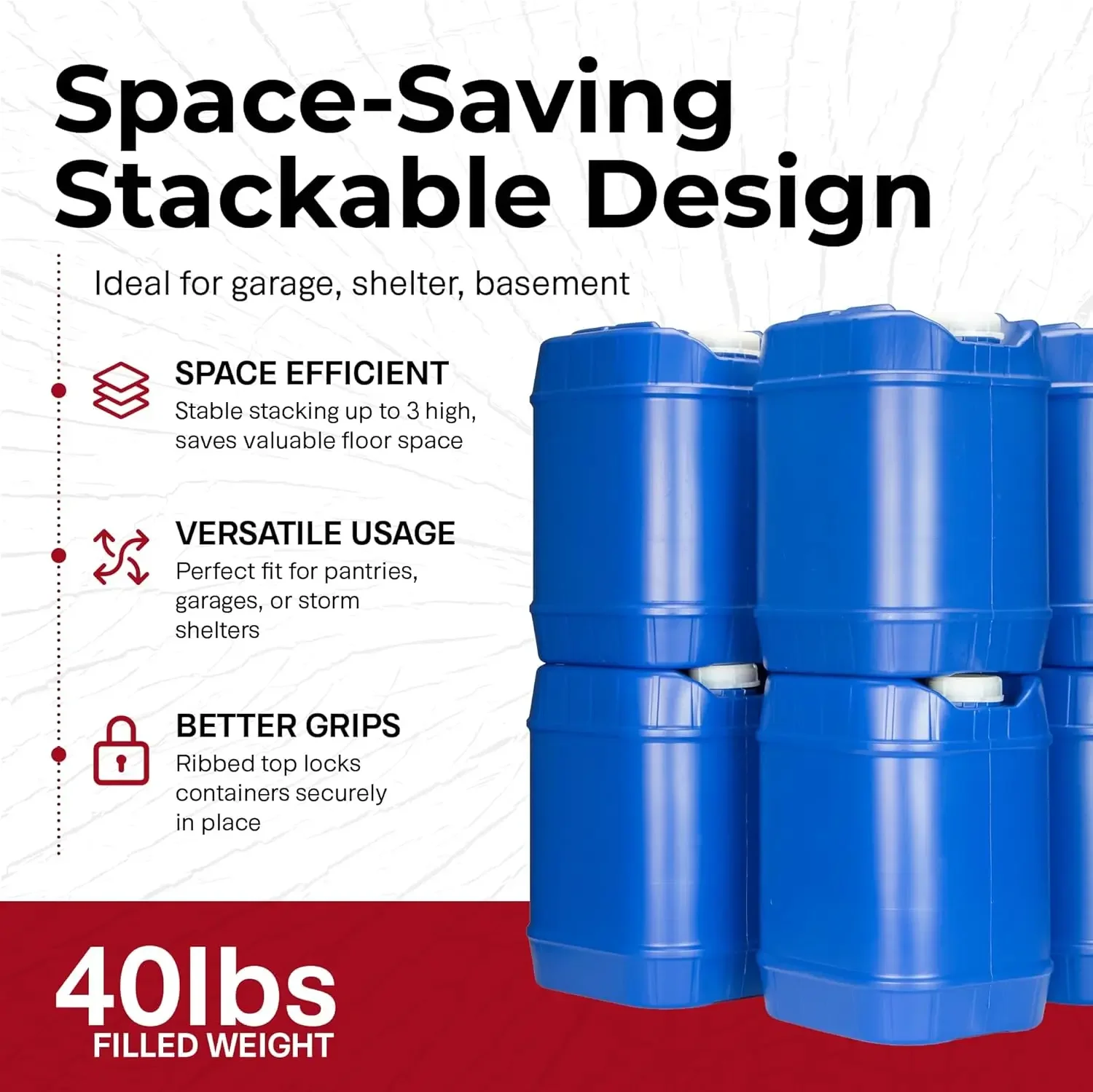 Food Storage For Long Term - レガシー食品保存用緊急水貯蔵容器、長期保存用5ガロン水タンク - 6つの積み重ね可能な食品グレードタンク付き