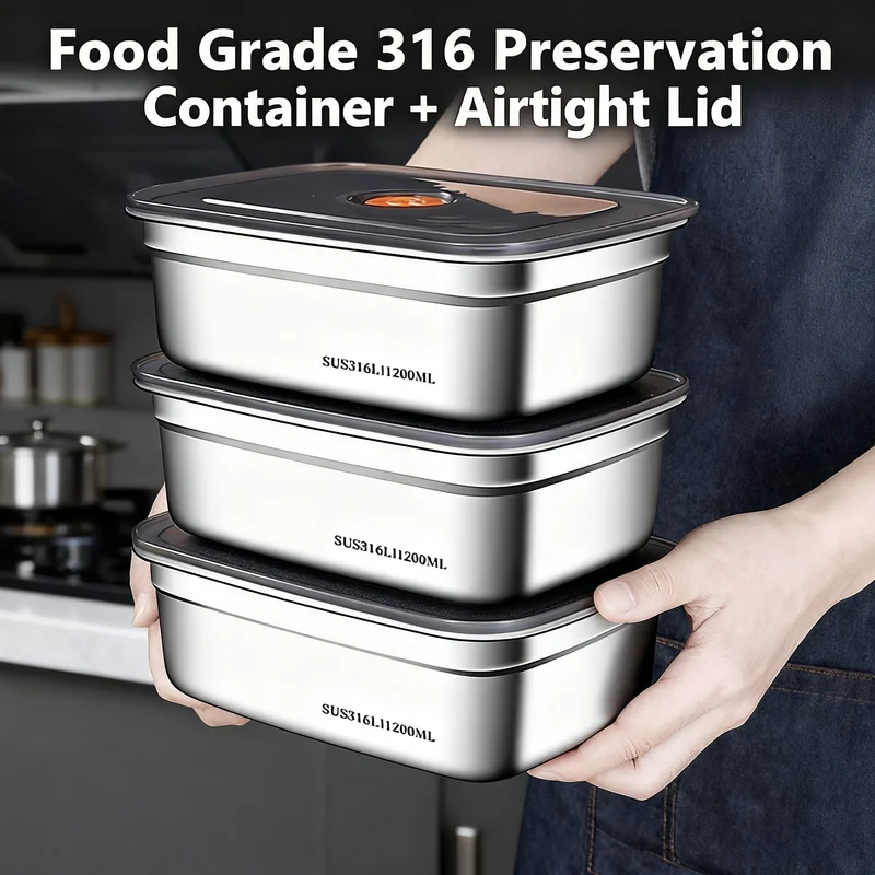 Xxl Food Storage Container - 大容量ステンレス製漏れ防止密閉弁当箱、電子レンジ対応、キャンプ、冷蔵庫、冷凍庫での食品保存に最適