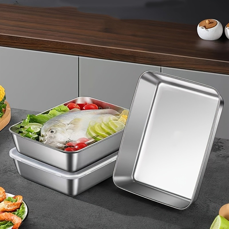 Food Storage Stainless Steel - 3/6個入り ステンレス製 長方形食品保存容器 蓋付き 厚手ランチボックス容器 正方形プレート