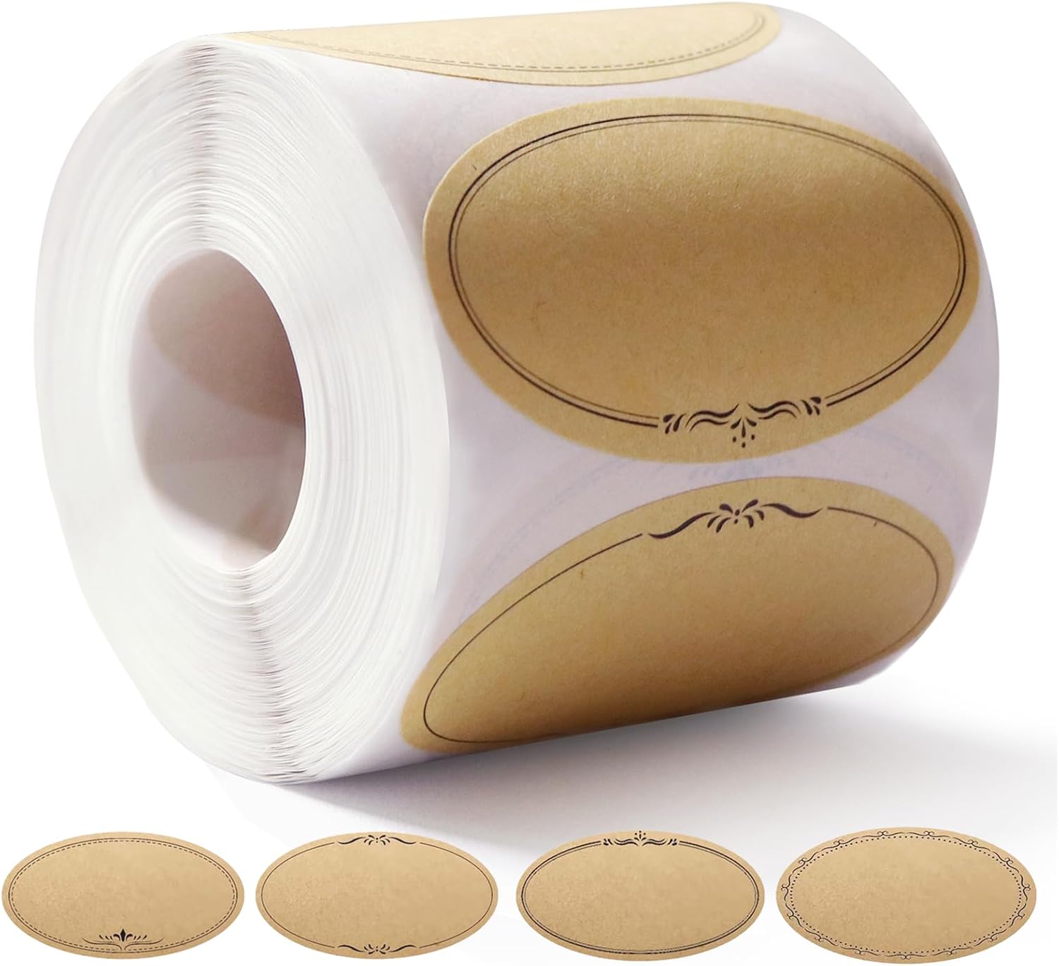 Food Storage Jar Labels - 500枚入り メイソンジャー用ラベル 2.5インチ オーバル型 クラフト紙ステッカー 缶詰食品保存