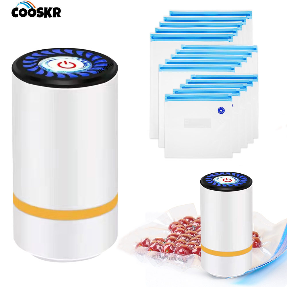 Food Storage Vacuum Seal Bags - 電動エアポンプ ハンドヘルド自動エアポンプ 食品鮮度保持 充電式真空シーラー BPAフリー真空包装袋付き