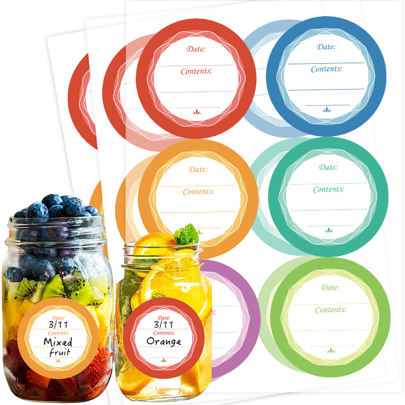 Food Storage Jar Labels - 6 個 4 センチメートル防水取り外し可能な日付ラベル食品保存時間マークステッカーキッチン缶瓶内容分類粘着タグ
