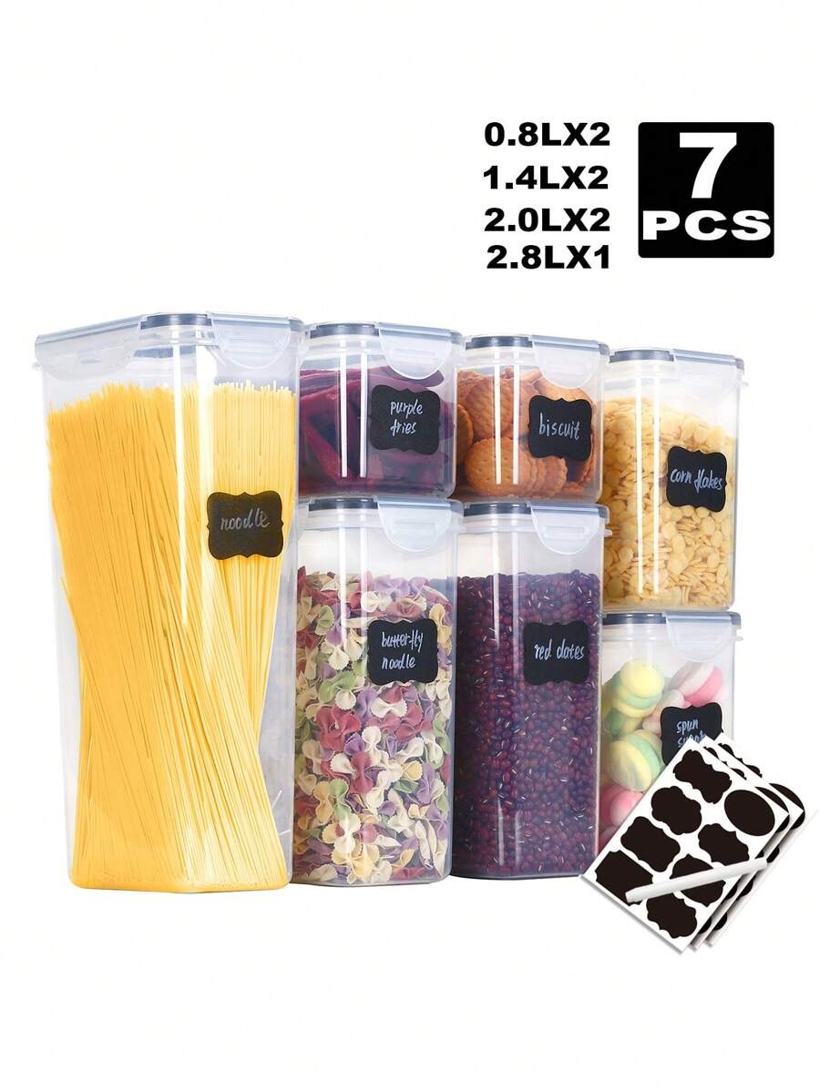 Food Storage Jar Labels - ふた付きの再利用可能なプラスチック製の密封された瓶、食品貯蔵瓶、ラベル付きのキッチン食品貯蔵、紙マーカー、1個、3個、5個、7個