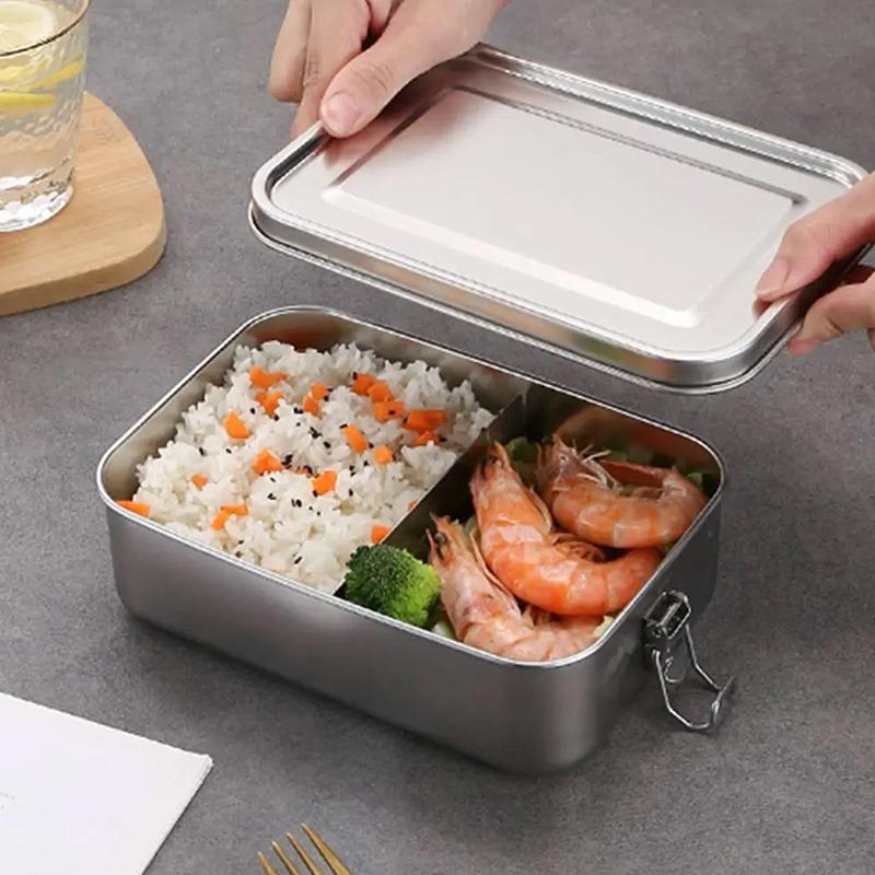 Food Storage Lock Box - 304 ステンレス鋼ランチコンテナロックバックル金属食品保存ボックス学校オフィス仕事毎日の食事持ち運び用