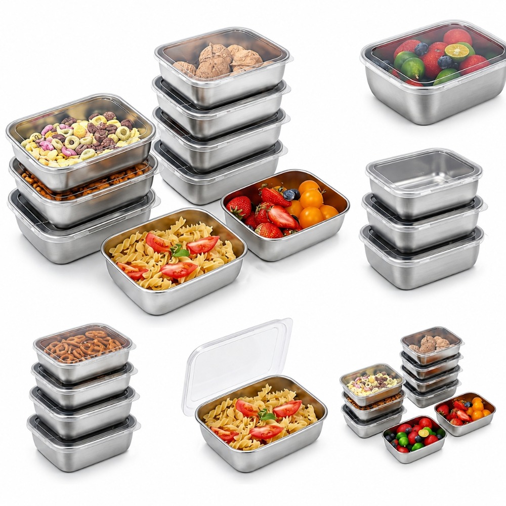 Food Storage Stainless Steel - 6個入りステンレス製食品保存容器漏れ防止6個入りステンレス製食品保存容器ランチボックスキッチン用品セット