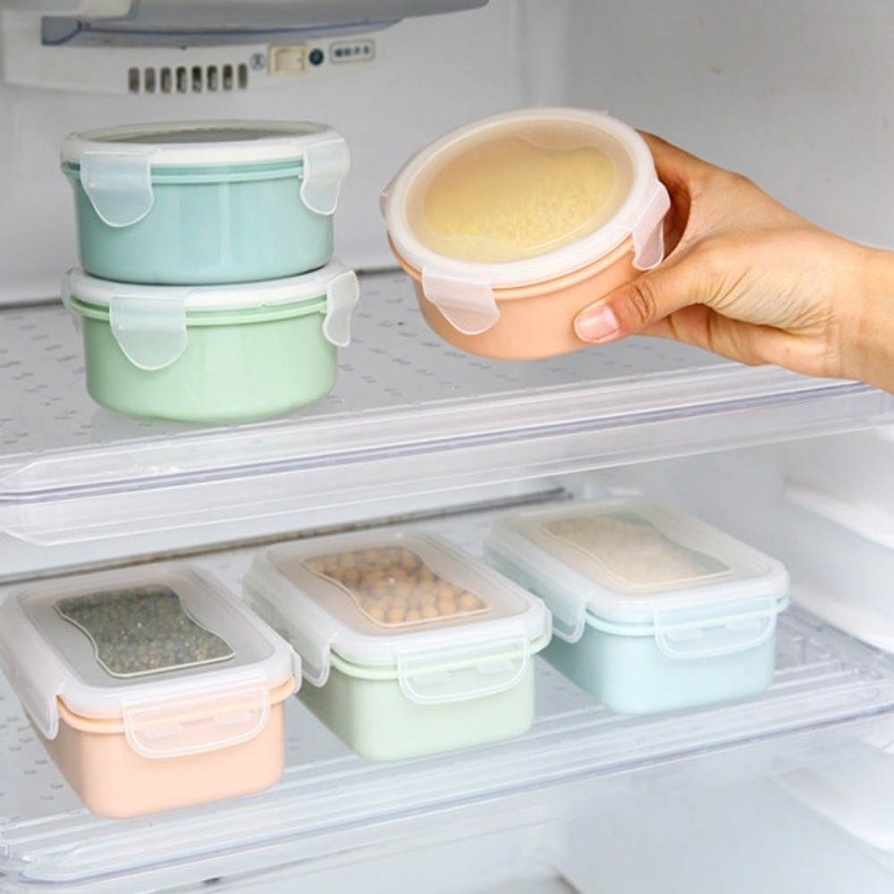 Food Storage Lock Box - 5個入り 新鮮なプラスチック製食品保存容器 丸型 密閉スナップロック式ランチボックス 冷蔵庫用食品容器 キッチンカウンター用