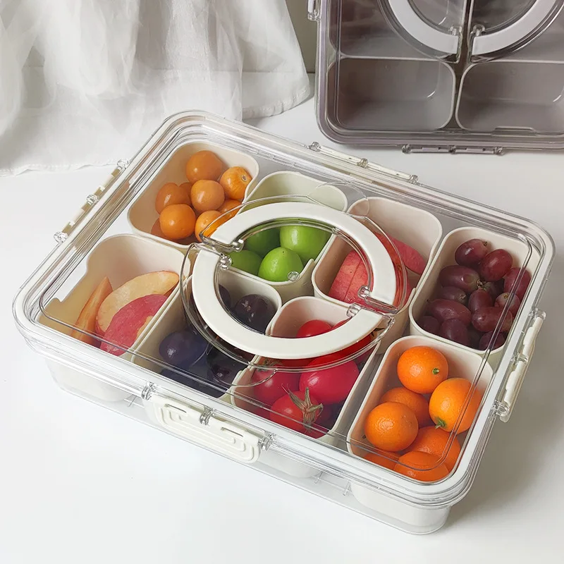Food Storage Boxes - 蓋付き分割サービングトレイ、食品保存容器、スナックボックス、4/8仕切りスナック容器、フルーツ保存容器