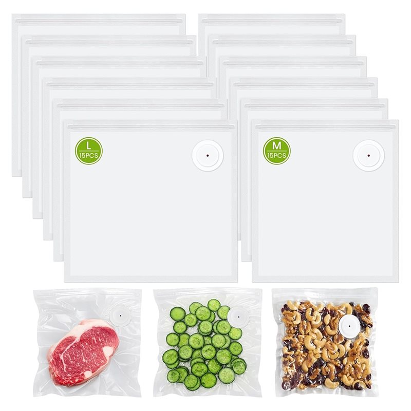 Food Storage Vacuum Seal Bags - ABUD-食品用真空シーラーバッグ、15個8.3インチ×8.7インチ＆15個10.2インチ×11インチ真空シールバッグ、食品保存用エアバルブ付き