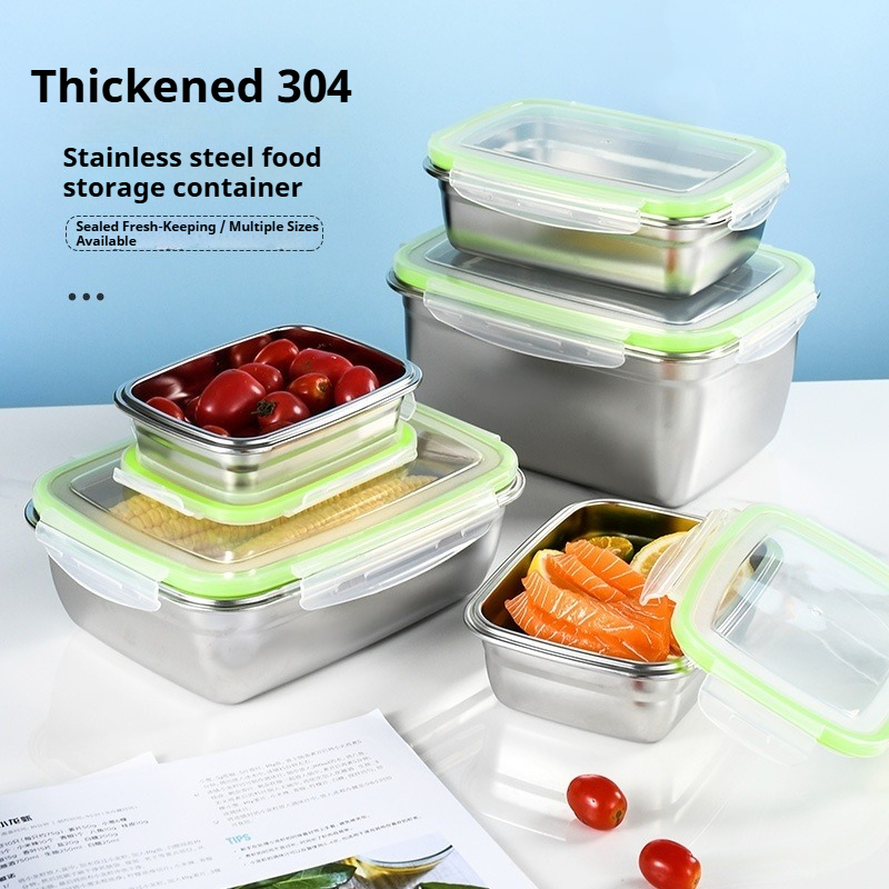 Food Storage Stainless Steel - 304ステンレス製ランチボックスセット、シリコン製透明蓋付き、積み重ね可能な食品保存容器、キッチン、学校、オフィス用
