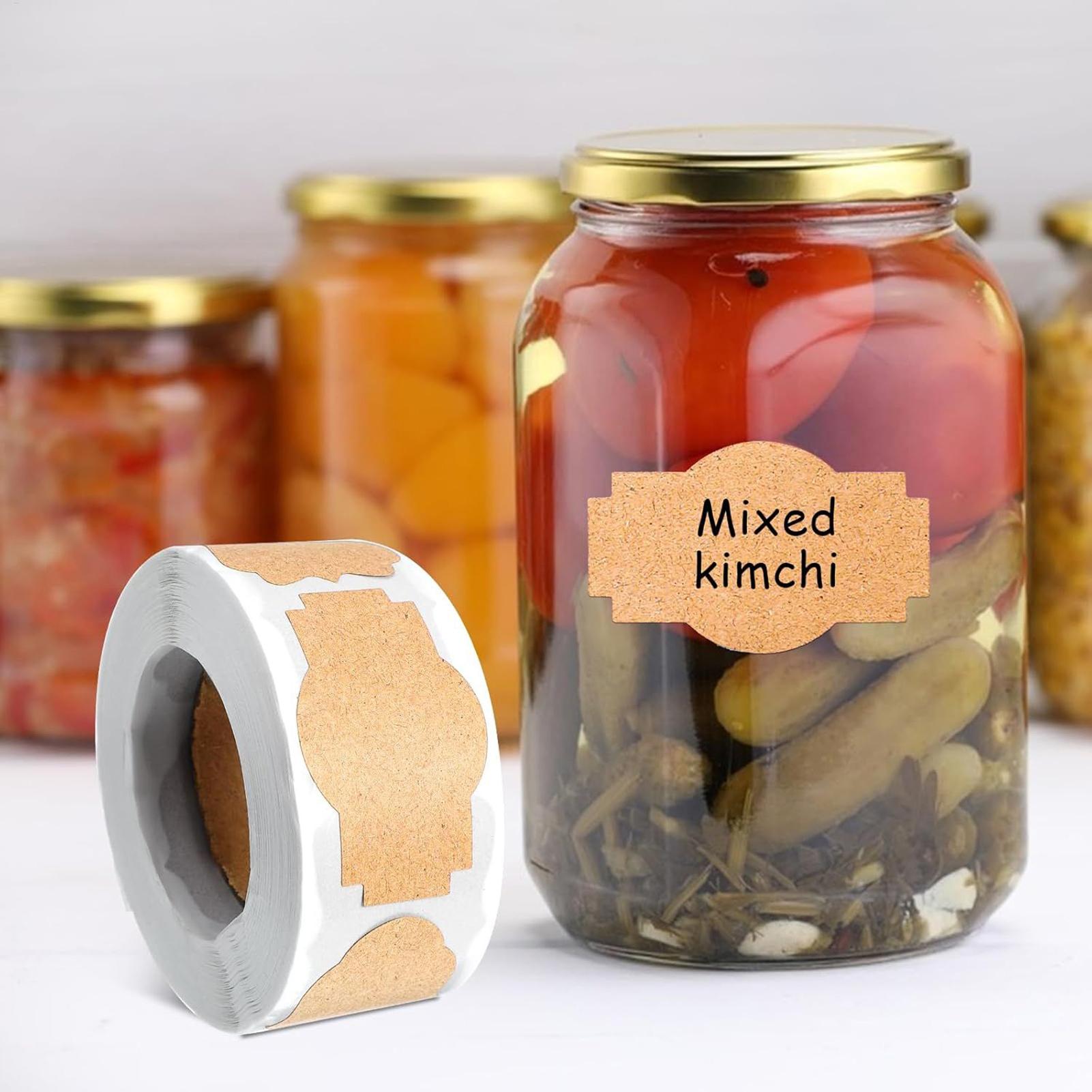 Food Storage Jar Labels - 300枚入り ジャーラベルステッカー 書き込み可能 空白タグ ロール 5x3cm