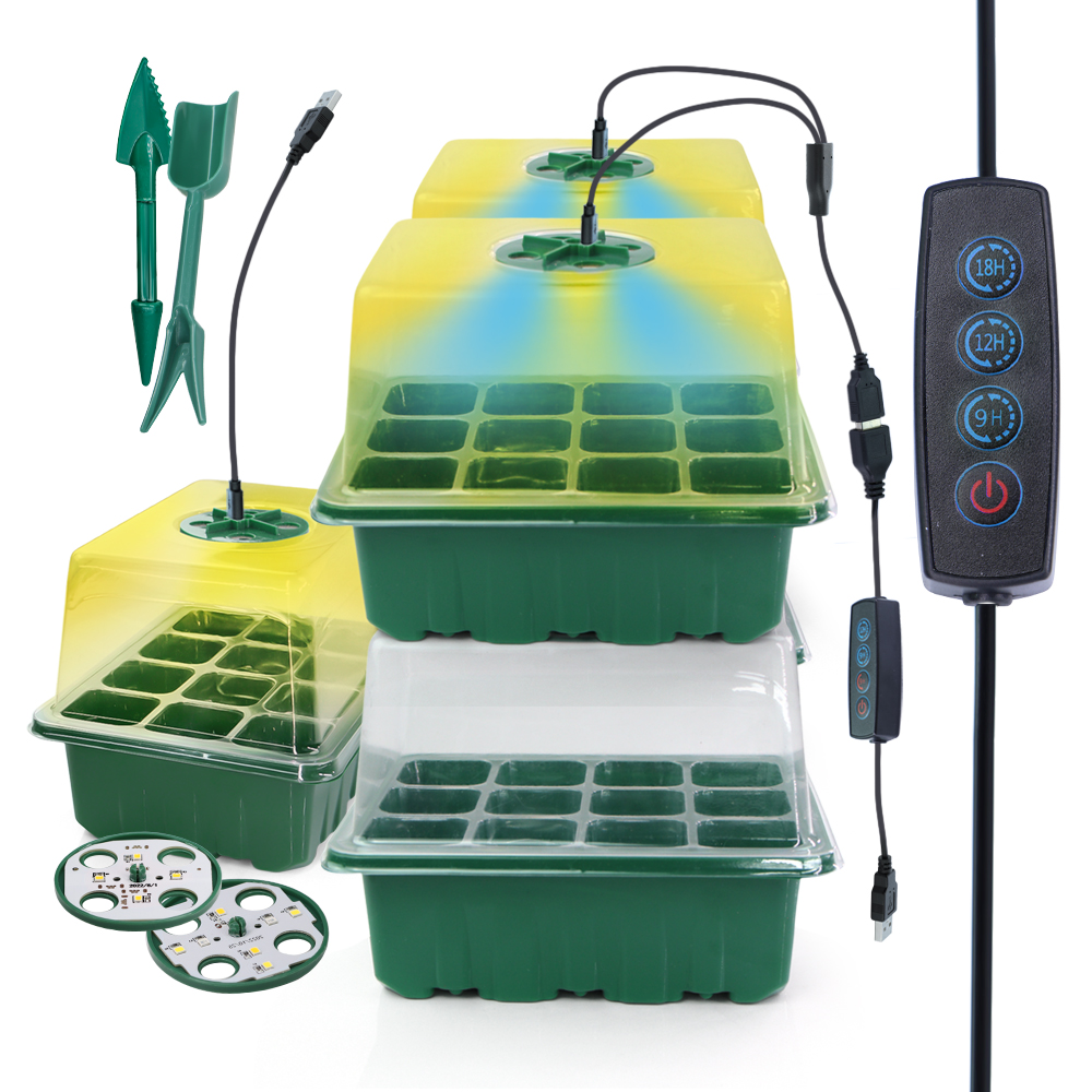 Food Storage Plants - LED 保育園ポットと成長ライト植物種子スタータートレイ家庭用温室成長ランプ 12 セル苗箱タイマーキットコントローラ
