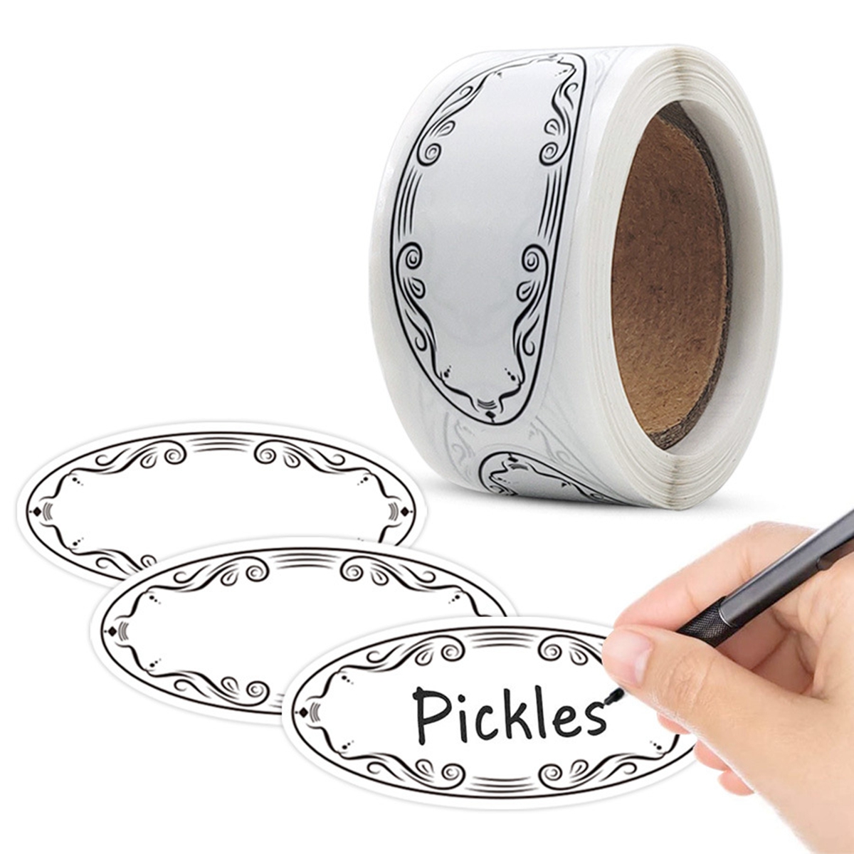 Food Storage Jar Labels - 食品容器、キッチンジャー、レストラン収納組織用の楕円形の缶詰ラベル、書き込み可能、1インチx 2.25インチ、150個