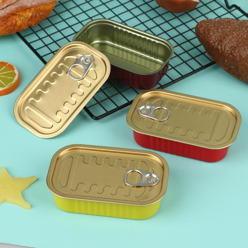 Food Storage Box - 2個入り 空のミニ缶 密封食品缶 プルリング付き蓋 金属製 長方形