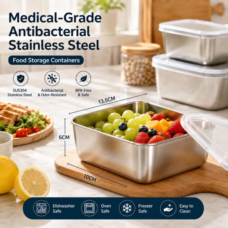 Food Storage Stainless Steel - 医療グレードの抗菌ステンレス製食品保存容器 ランチボックス ミールプレップトレイ キッチン収納ボックス