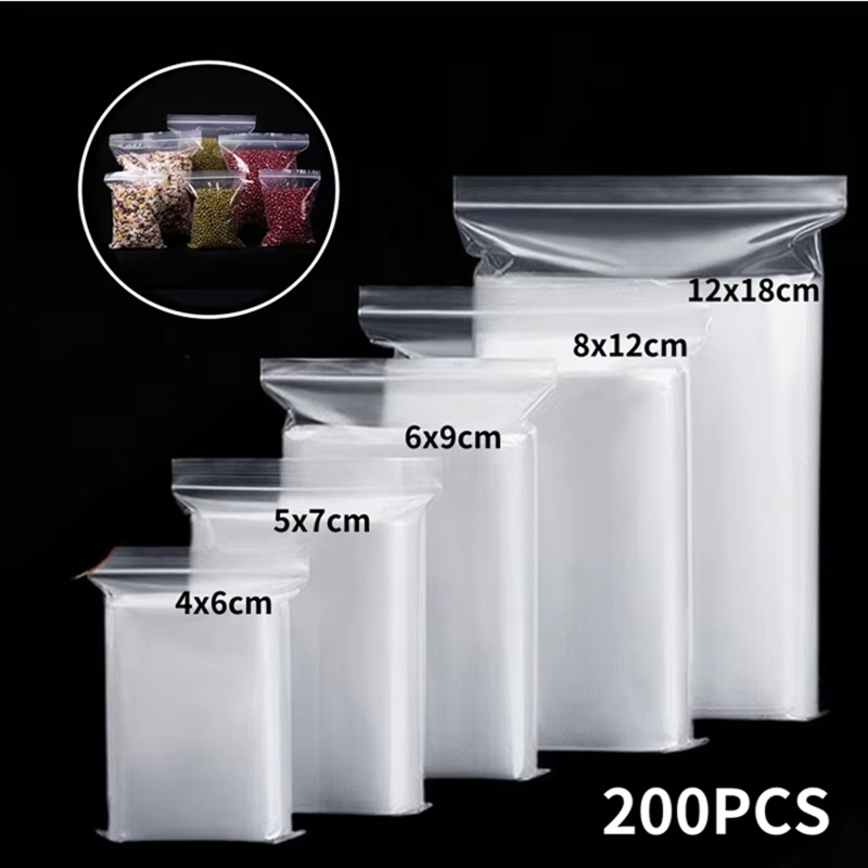 Food Storage Vacuum Bags - 100枚入り透明ジップバッグ 食品・ジュエリー用真空保存袋 プラスチック製厚手再封可能ポリ袋 キッチン整理用パッケージ