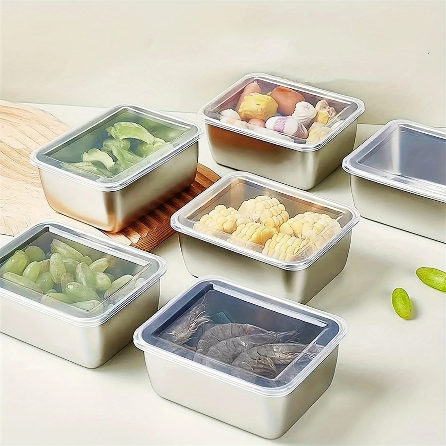 Food Storage Stainless Steel - 1/3/5 個ステンレス鋼食品収納ボックス鮮度保持ボックス蓋付き、長方形ソーセージ麺フルーツ皿カバー付き