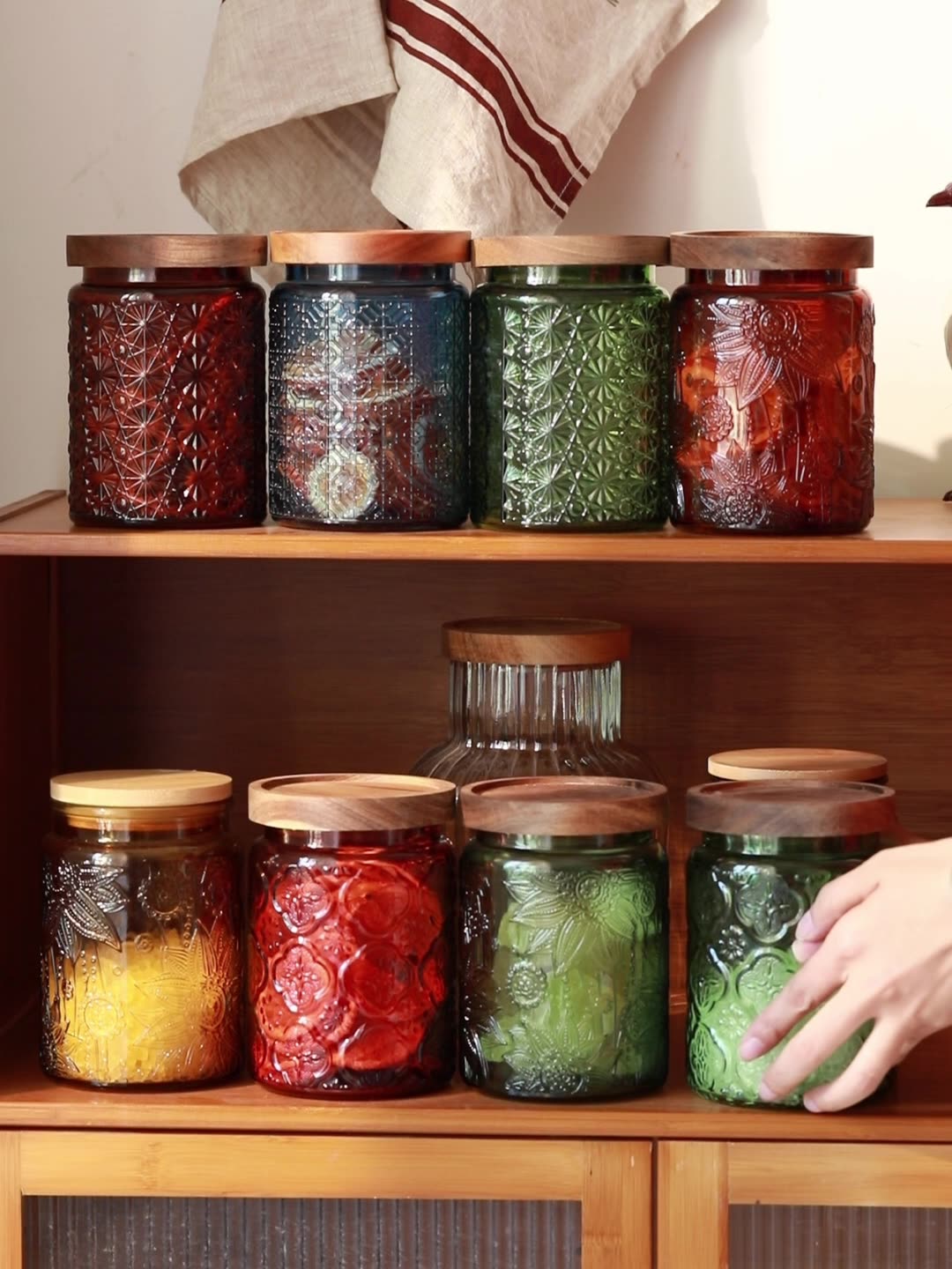 Food Storage Containers Glass - 木製の蓋付きのガラス製収納ジャー,気密,ヴィンテージ,クッキー,キャンディー,コーヒー,紅茶,キッチンパントリー