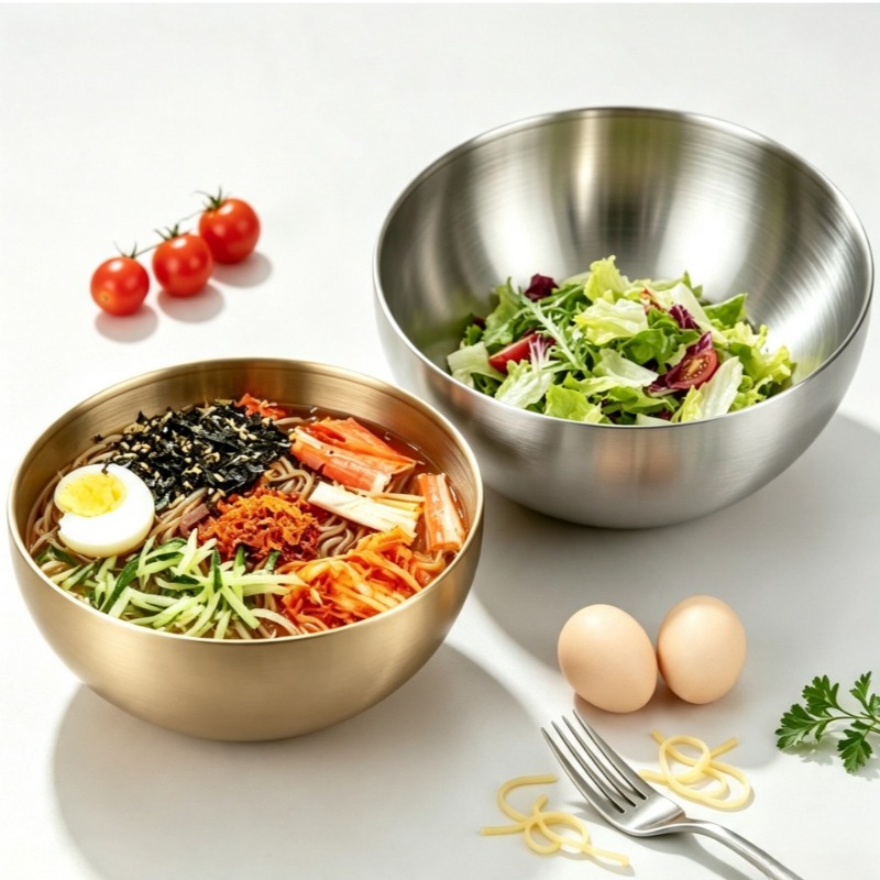 Food Storage Stainless Steel - ステンレス製ミキシングボウル、金属製サービングサラダボウル、ベーキング、料理、サラダ作り、スープ作り用の食品保存容器