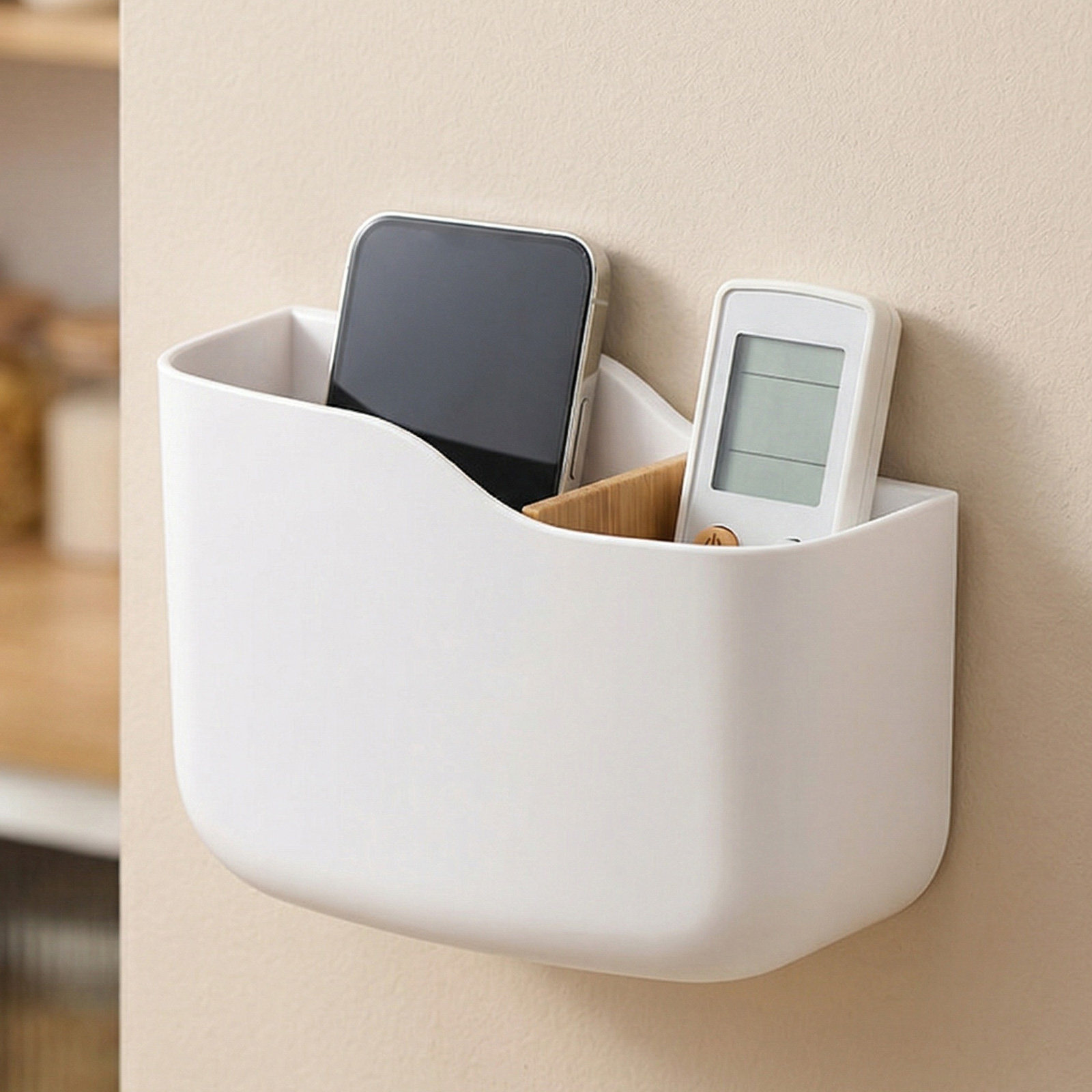 3個入りリモコンホルダー 壁掛けオーガナイザー 竹製仕切り  - Food Storage Box のレビューと価格