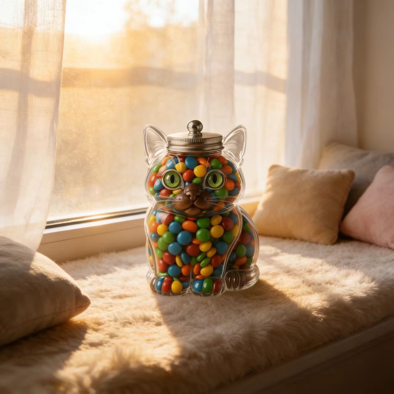 可愛い猫型のガラス製キャンディジャー、気密蓋付き、食品グレー - Food Storage Containers Glass のレビューと価格