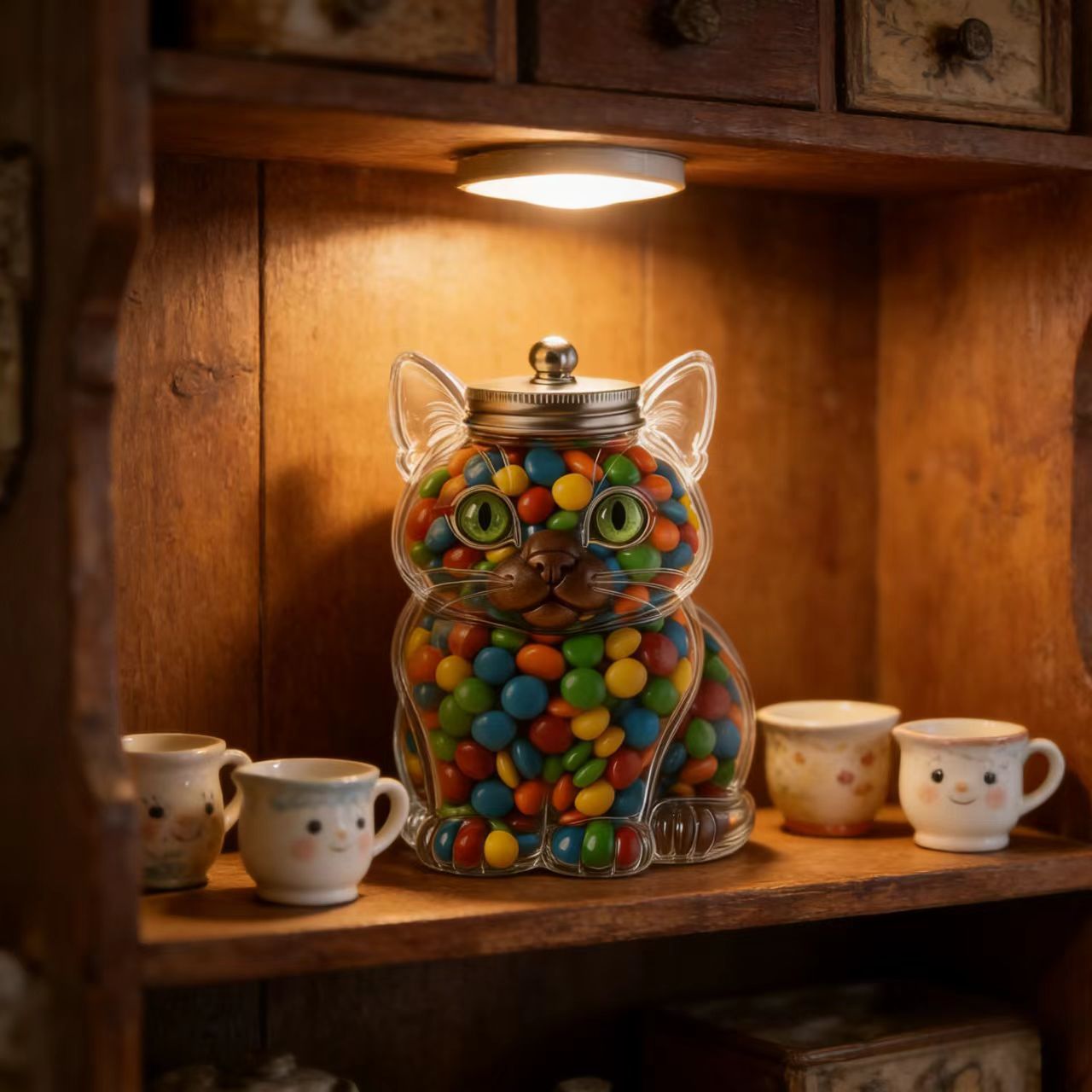 可愛い猫型のガラス製キャンディジャー、気密蓋付き、食品グレー - Food Storage Containers Glass のレビューと価格
