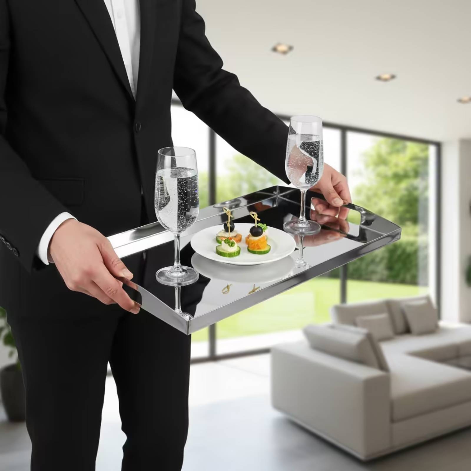 ステンレススチール製ミラートレイ ハンドル付き シルバーミラ - Food Storage Stainless Steel のレビューと価格