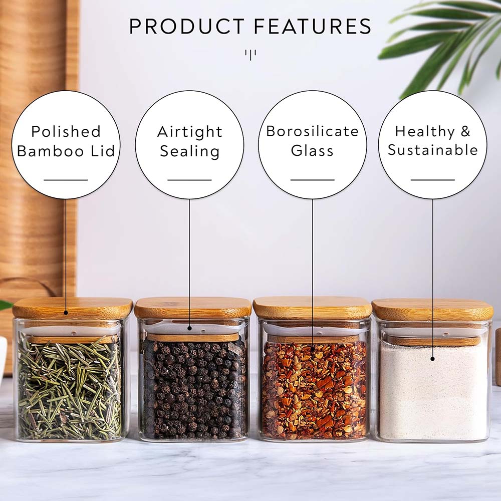 スパイスラベル付きガラス瓶セット、5オンス、正方形、竹蓋、ス - Food Storage Jar Labels のレビューと価格