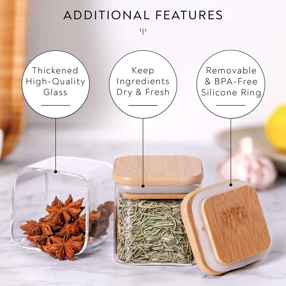 スパイスラベル付きガラス瓶セット、5オンス、正方形、竹蓋、ス - Food Storage Jar Labels のレビューと価格
