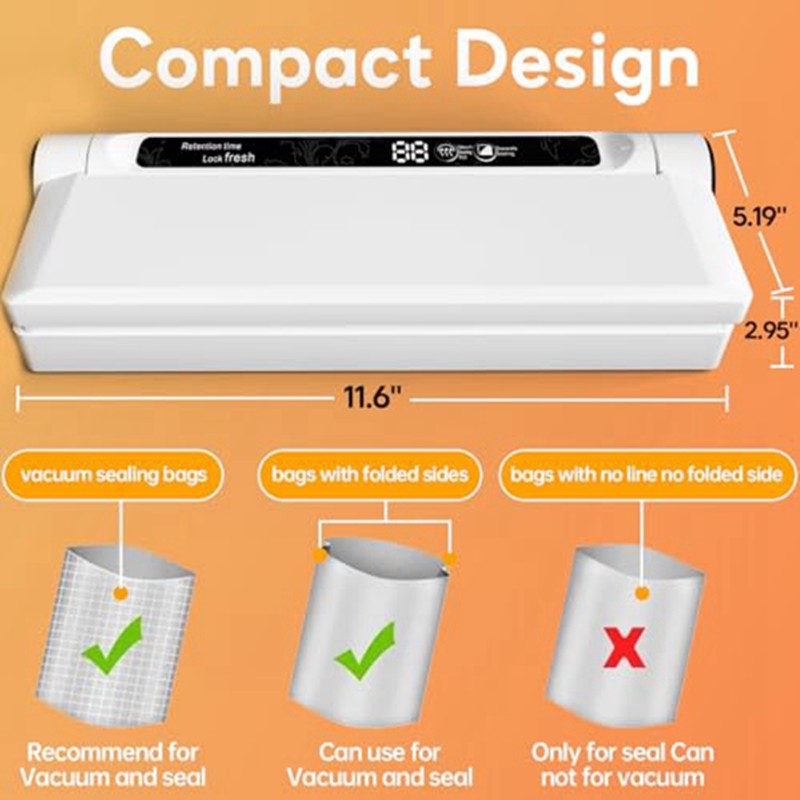 M10K 食品真空シーラーマシン、75KPA 強力な吸引力、 - Food Storage Vacuum Seal Bags のレビューと価格