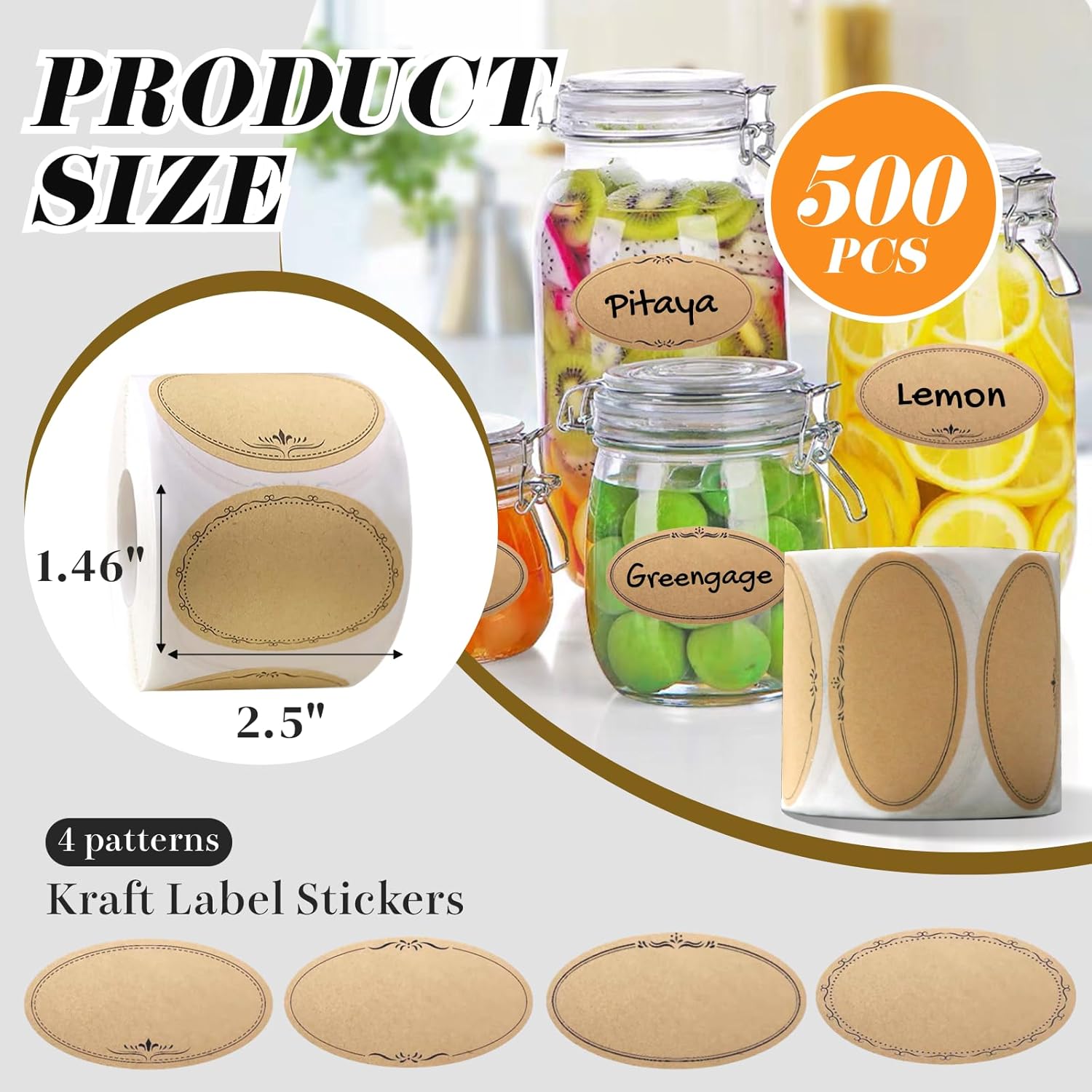 500枚入り メイソンジャー用ラベル 2.5インチ オーバル - Food Storage Jar Labels のレビューと価格