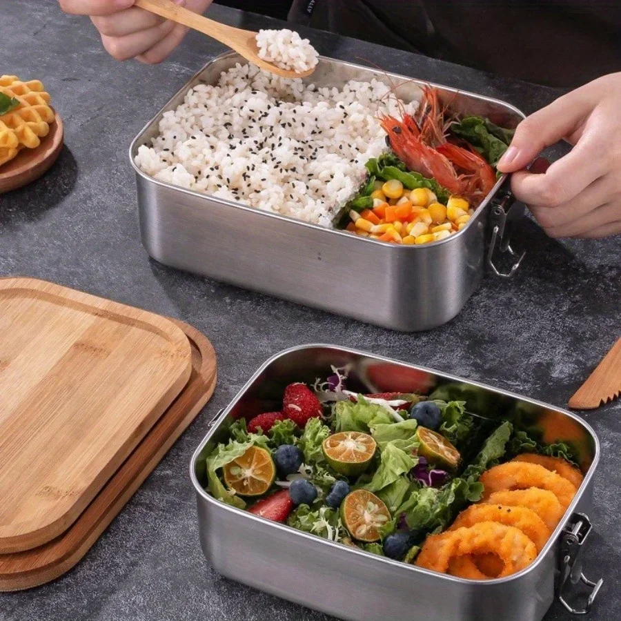 新しい304ステンレス製竹製蓋付きランチボックス、和風蓋付き - Food Storage Stainless Steel のレビューと価格