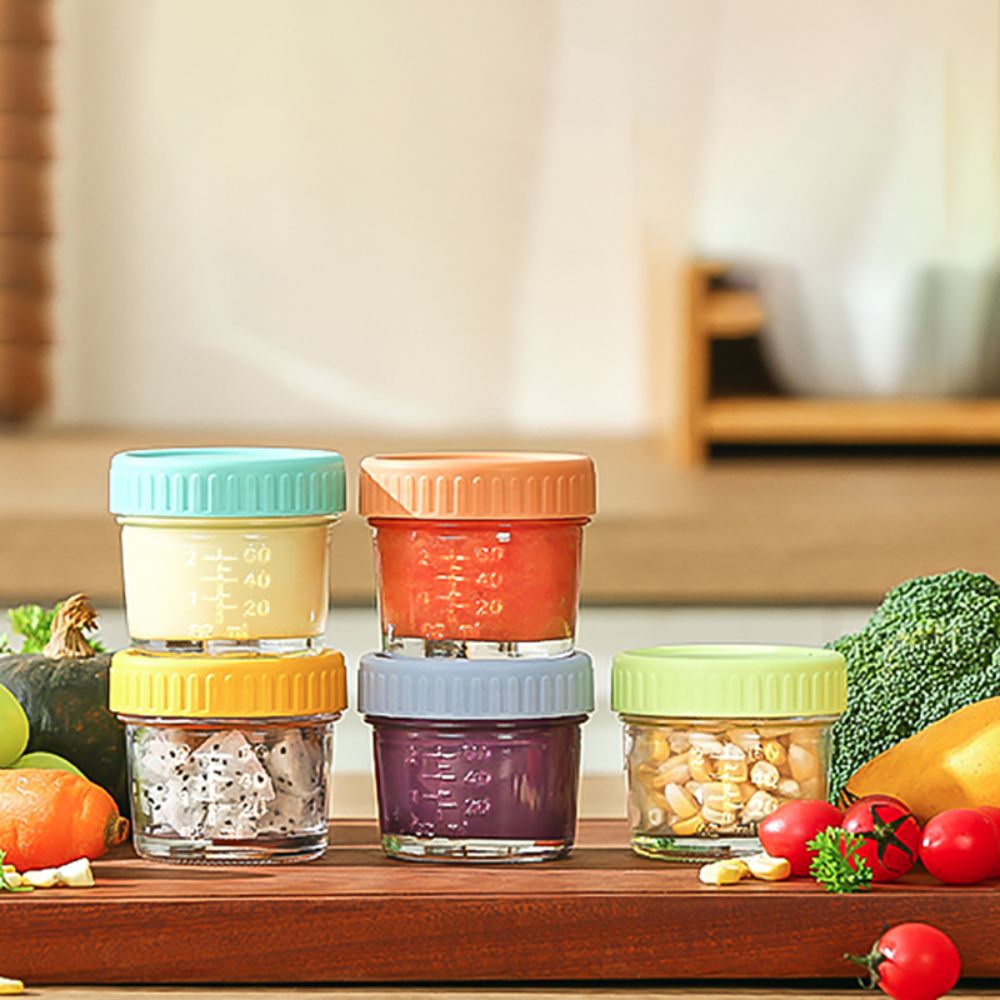 6個入りガラス製ベビーフードジャー、再利用可能、蓋付き、ディ - Food Storage Containers Glass のレビューと価格