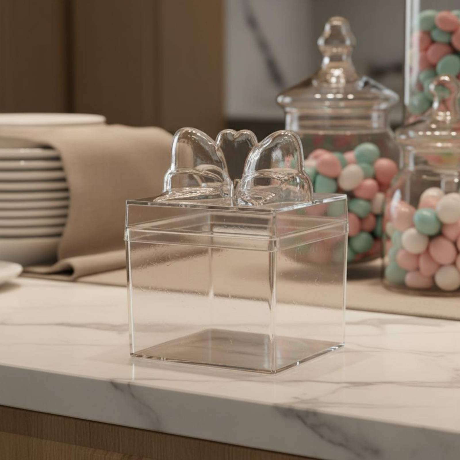透明プラスチック製キャンディボックス、リボン付き多目的透明キ - Food Storage Box のレビューと価格