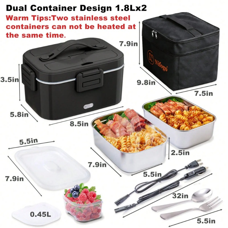 100W電気加熱式ランチボックス、1.8L 304ステンレス - Food Storage Stainless Steel のレビューと価格
