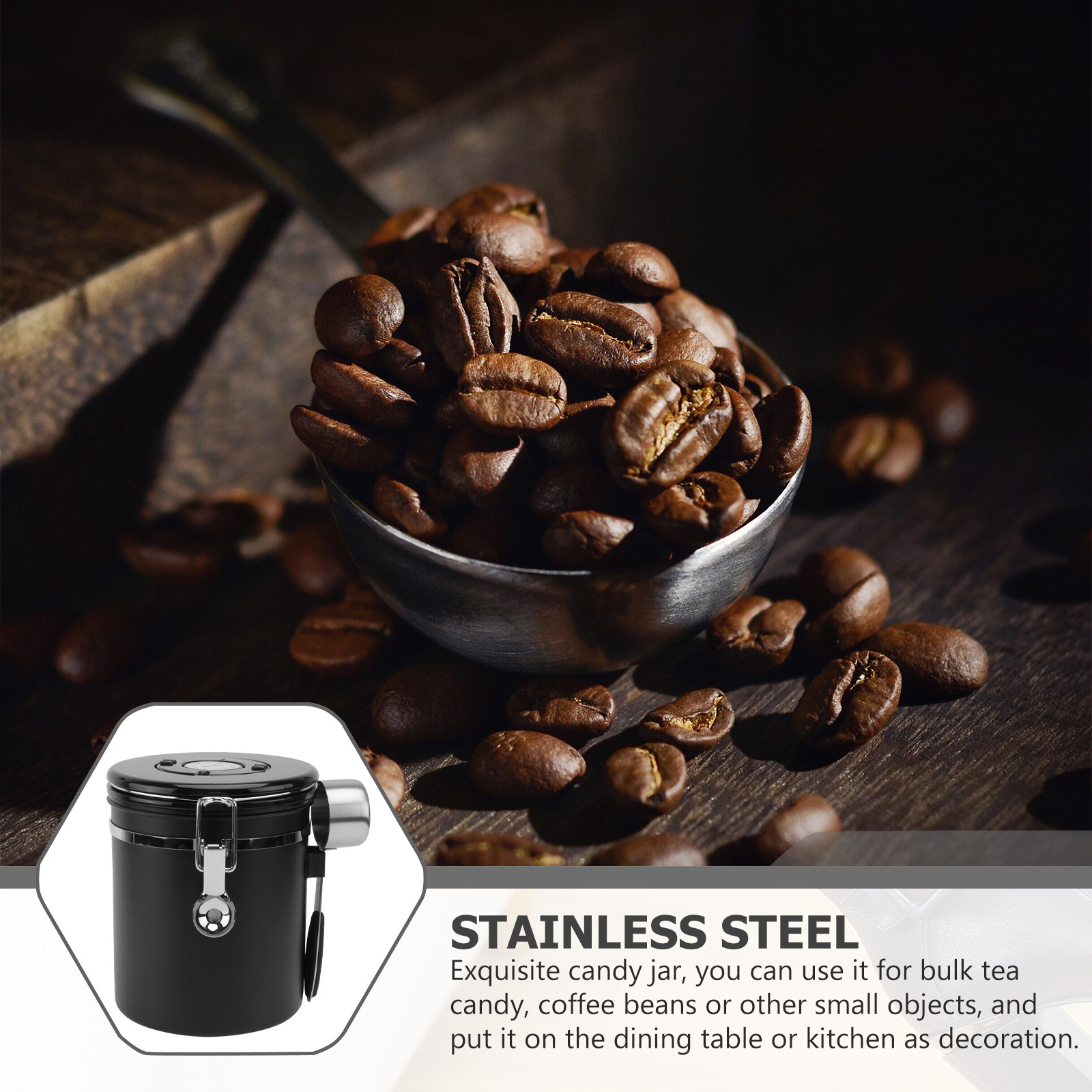 1個入りプレミアムステンレス製コーヒー豆保存容器、密閉蓋付き - Food Storage Stainless Steel のレビューと価格