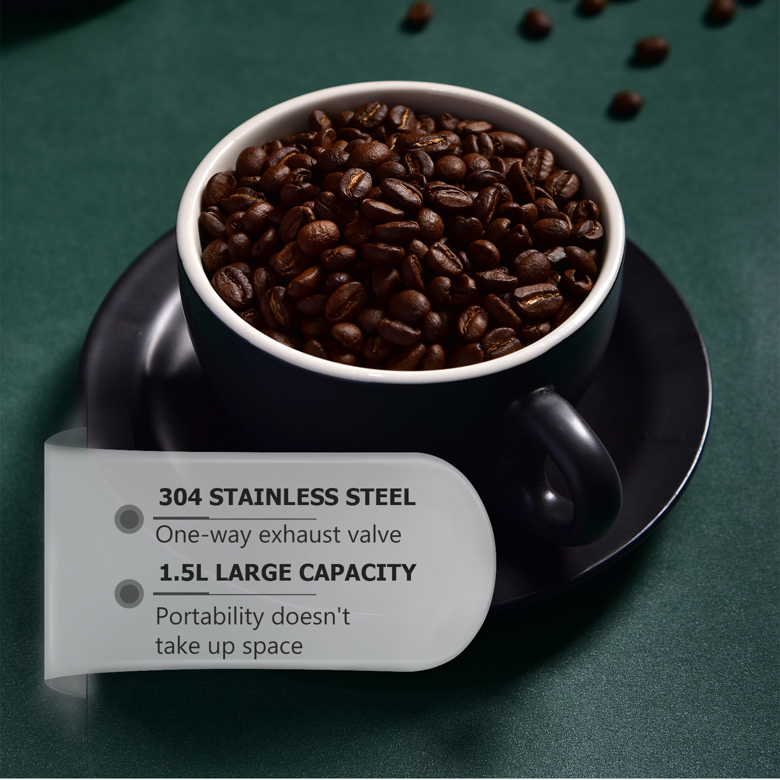 1個入りプレミアムステンレス製コーヒー豆保存容器、密閉蓋付き - Food Storage Stainless Steel のレビューと価格