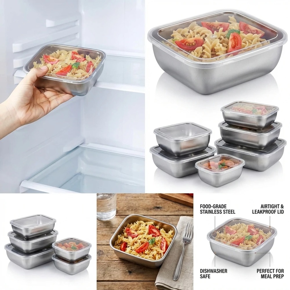 6個入りステンレス製食品保存容器漏れ防止6個入りステンレス製 - Food Storage Stainless Steel のレビューと価格