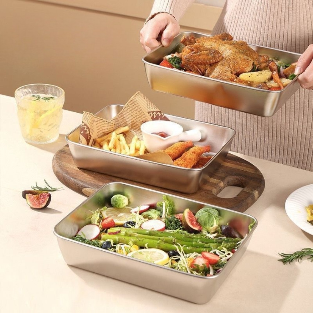 食品グレードのステンレス製サービングトレイ（蓋付き）、多目的 - Food Storage Stainless Steel のレビューと価格
