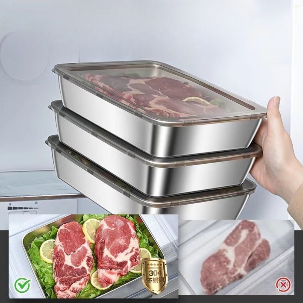 食品グレードのステンレス製サービングトレイ（蓋付き）、多目的 - Food Storage Stainless Steel のレビューと価格