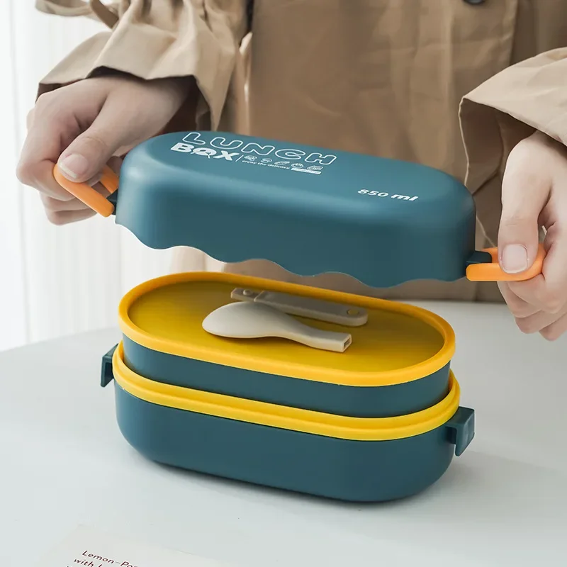 スプーンバックル付きの2層プラスチックコンパートメント弁当箱 - Food Storage Box のレビューと価格