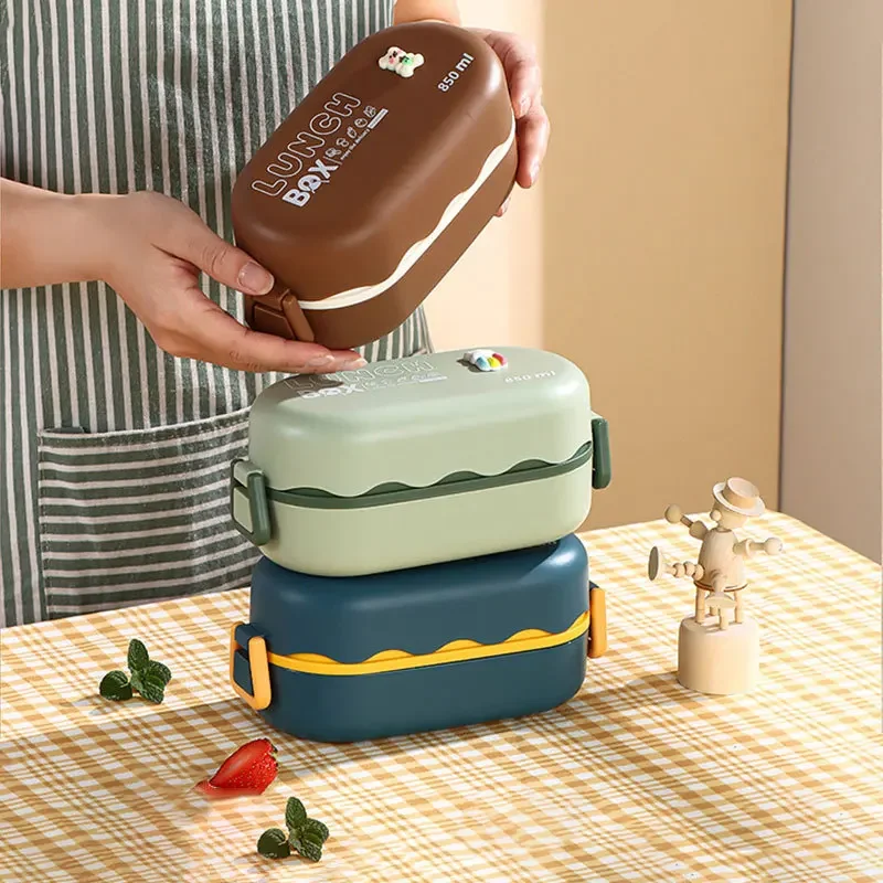 スプーンバックル付きの2層プラスチックコンパートメント弁当箱 - Food Storage Box のレビューと価格
