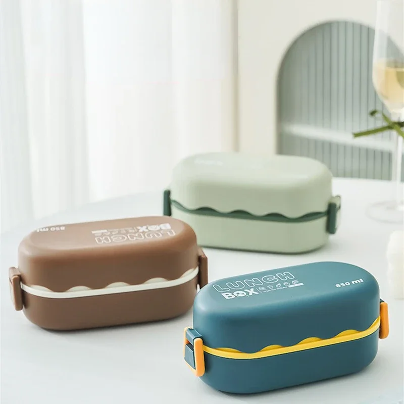 スプーンバックル付きの2層プラスチックコンパートメント弁当箱 - Food Storage Box のレビューと価格