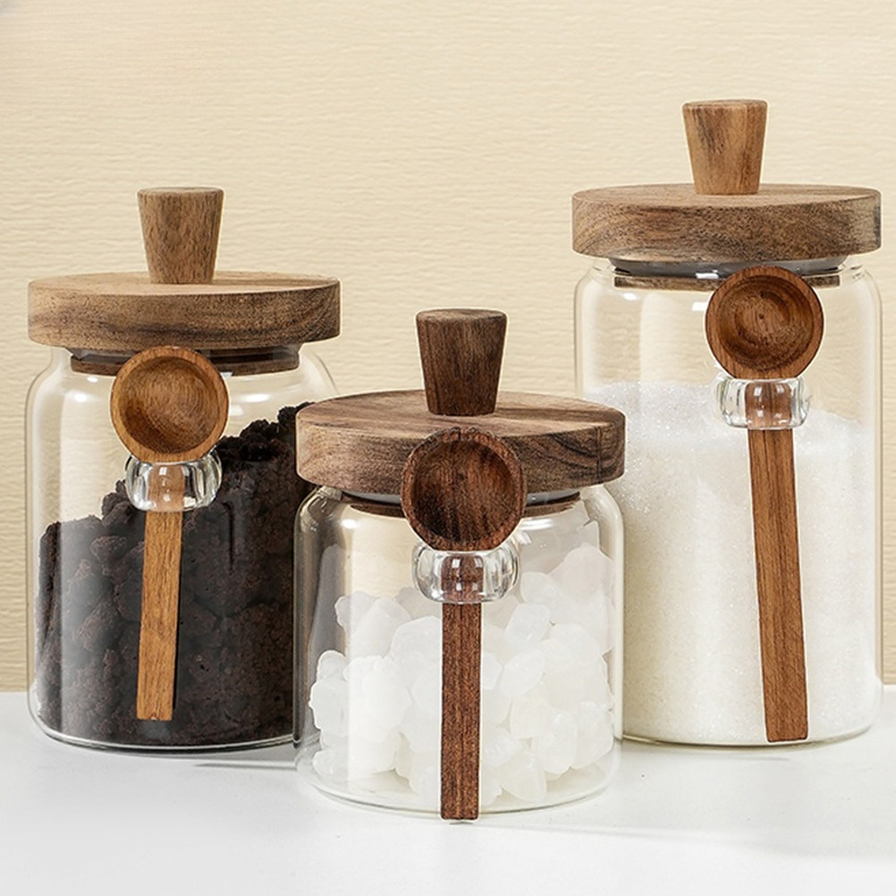 透明ガラス製食品保存容器、気密性のある木製蓋付き、コーヒー容 - Food Storage Containers Glass のレビューと価格